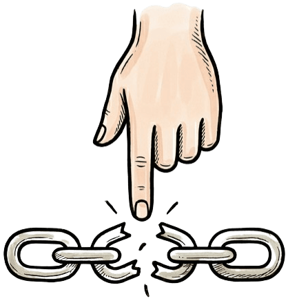 A finger pointing to a broken chain